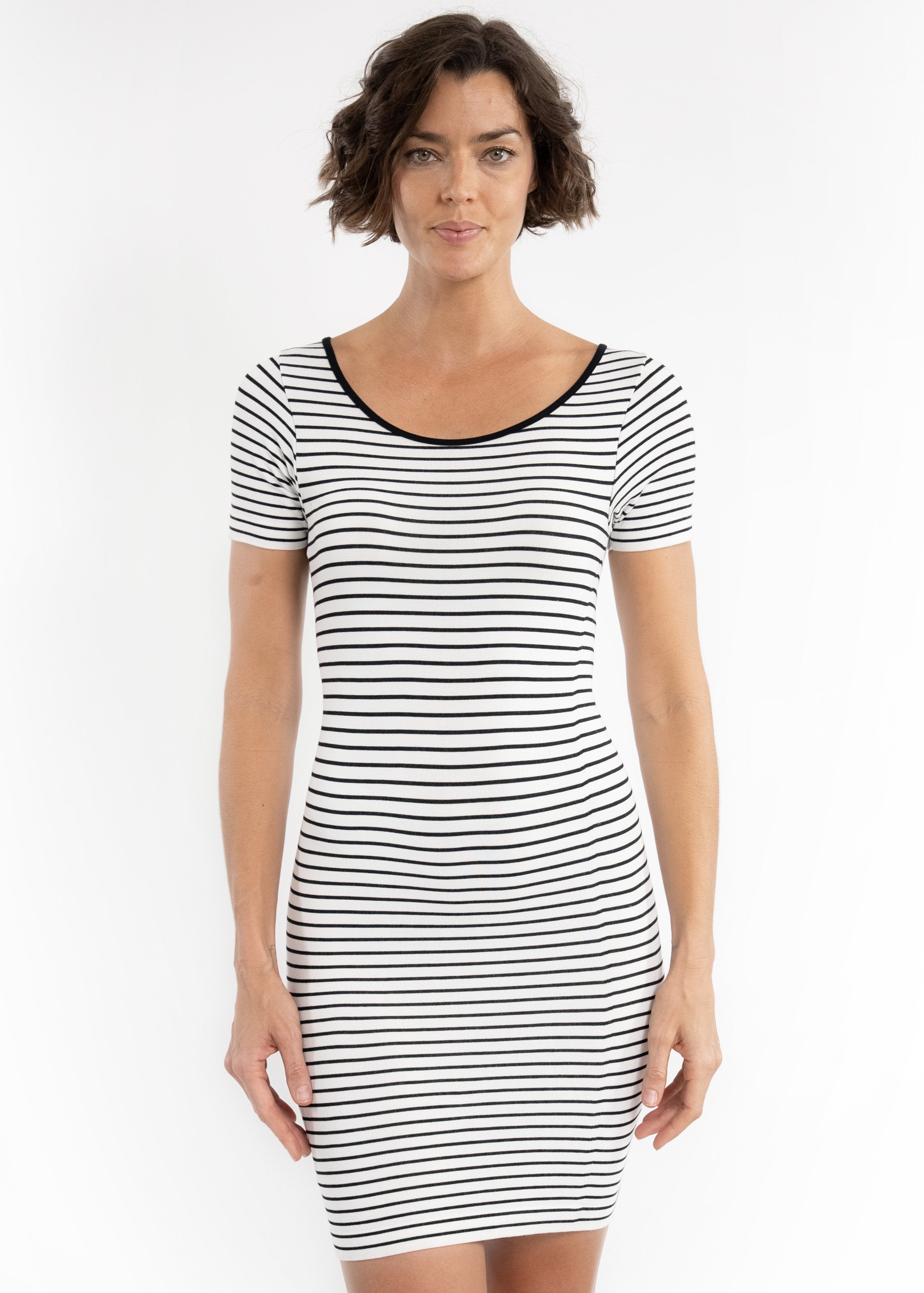 short sleeve striped bodycon dress Myth Women's Short Sleeve Crew Neck Multicolor Striped Bodycon Long Dress Medium