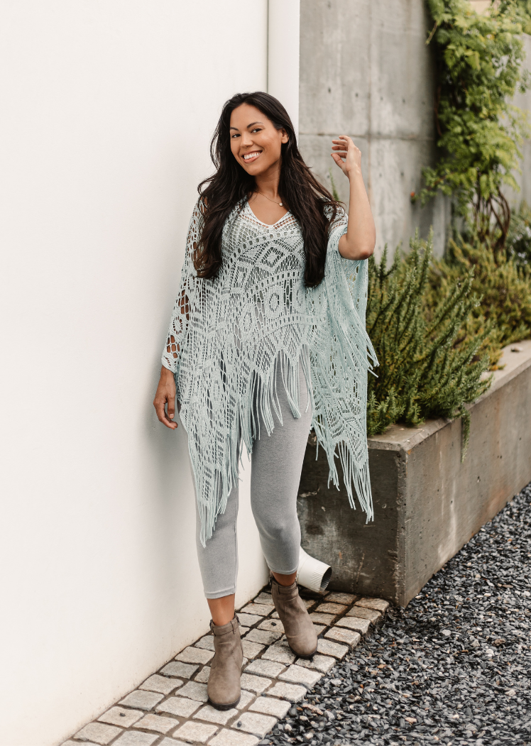 High-Waist Cropped Crossover Leggings — Stone Grey Denim / Regular 0-10