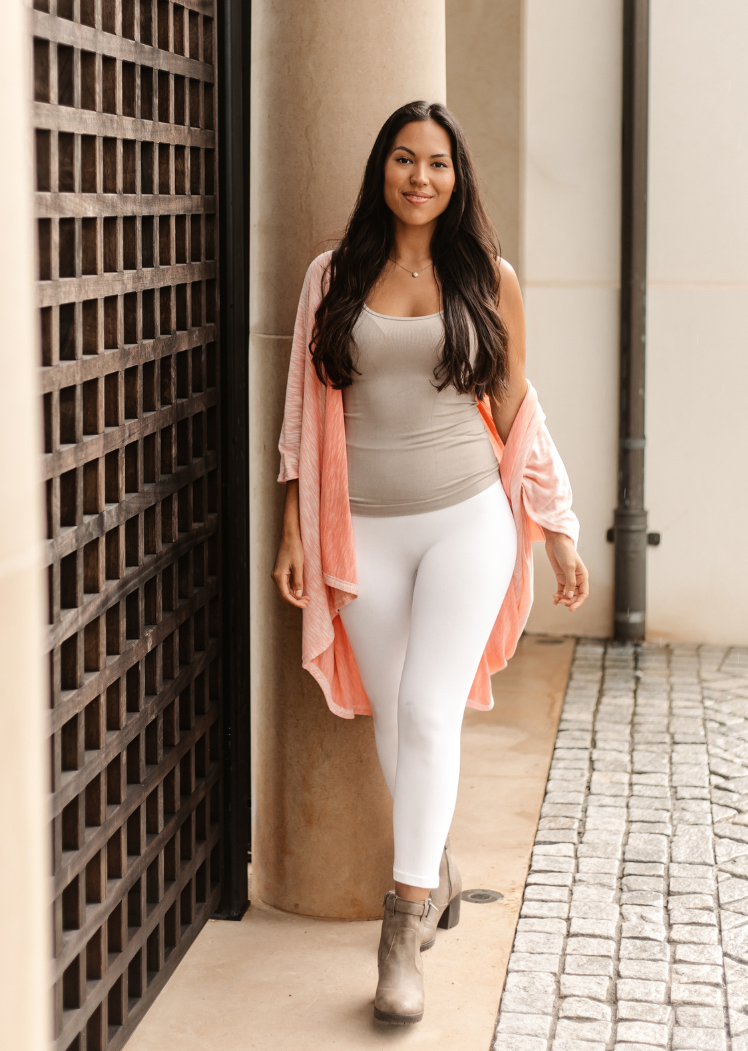 High-Waist Cropped Crossover Leggings — White Denim / Regular 0-10