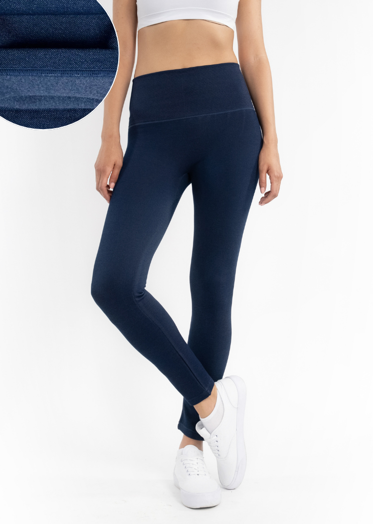 Fleece Lined Crossover Leggings — Ink Denim / Regular 0-10