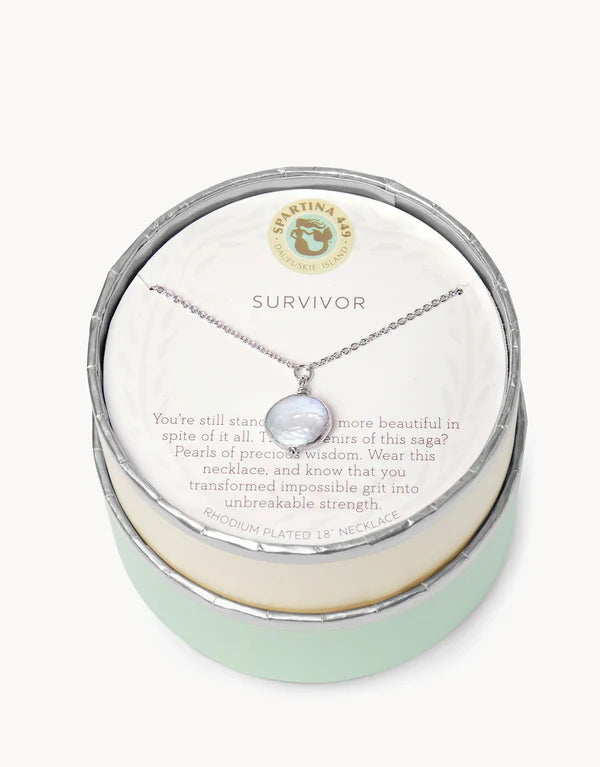 Sea La Vie Survivor Coin Pearl Necklace — Silver