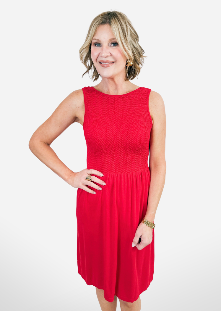 Sleeveless Knee Length Dress — Love Red