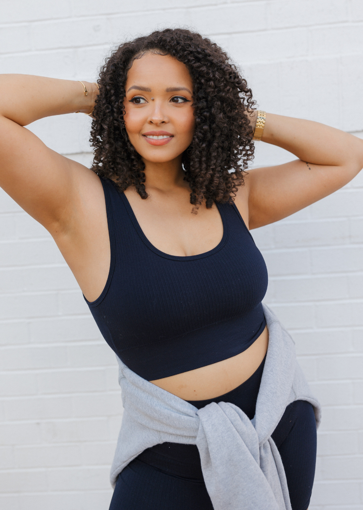 Ribbed Seamless Padded Bra — Navy / One Size