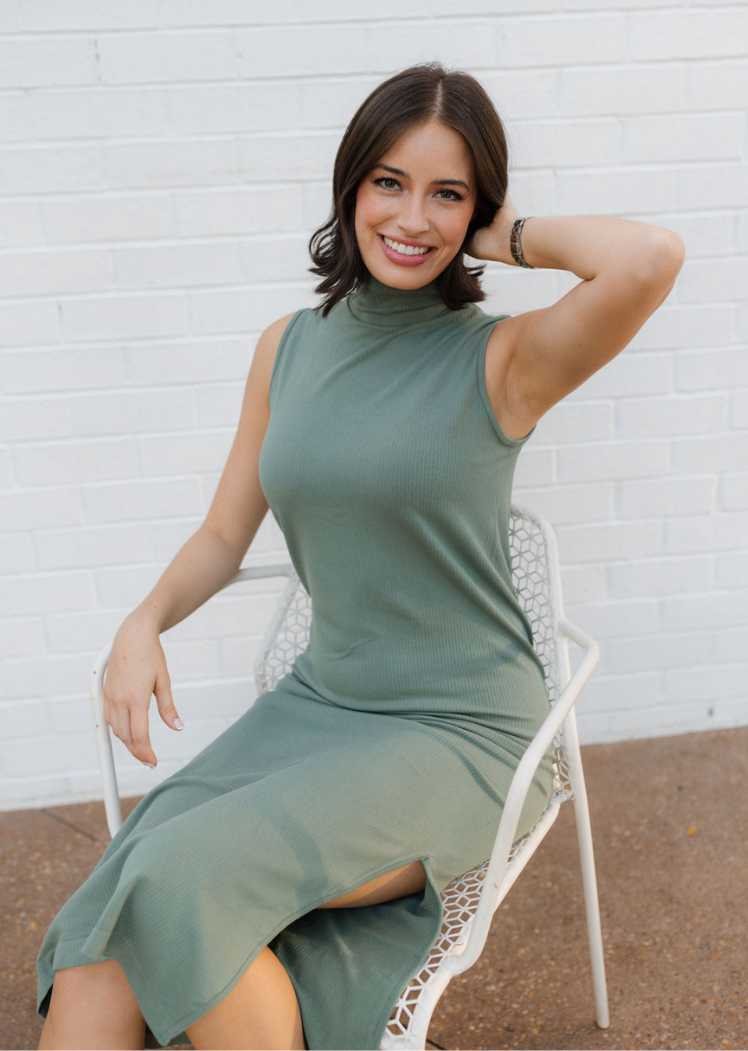 Ribbed Sleeveless Turtleneck Midi Dress Black Ribbed Sleeveless Turtleneck Midi Dress Black
