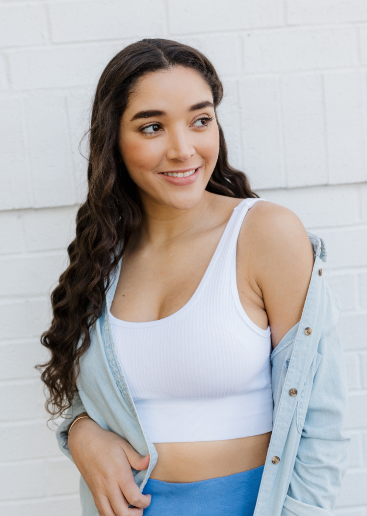 Ribbed Seamless Padded Bra — White / One Size