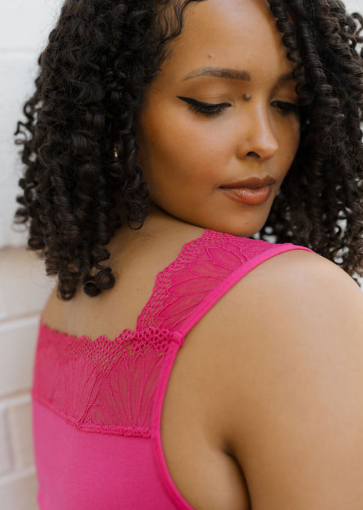 Reversible Lace Inset Top — Magenta / Regular 0-12