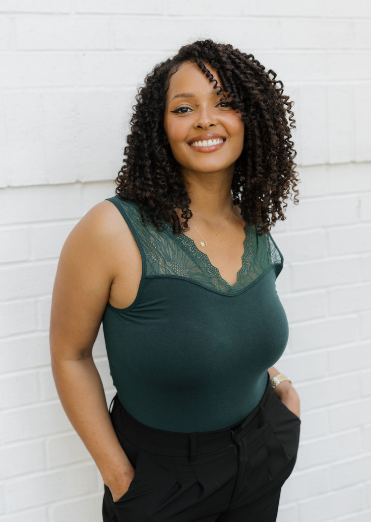 Lace Inset Top — Evergreen / Regular 0-12