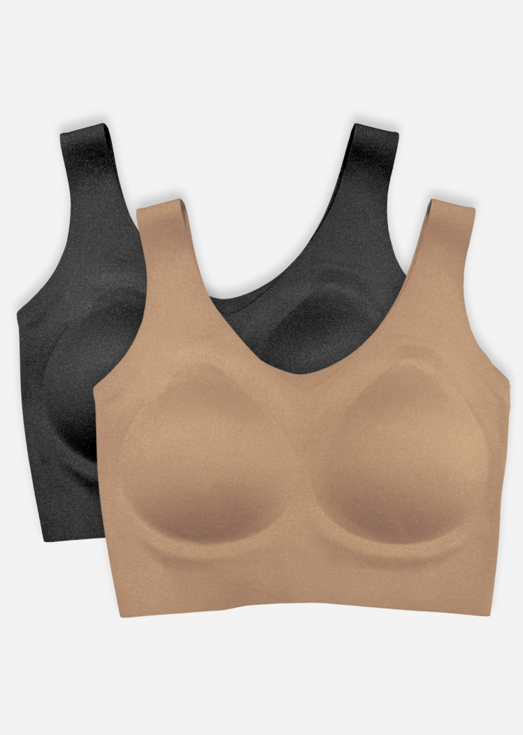 Seamless Cloud Bra — 2 Pack Black and Nude / Small (30-34 A-B)