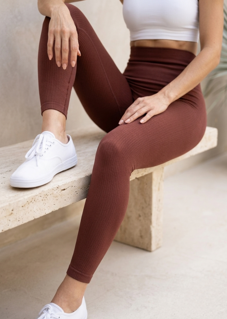 Ribbed High Waisted Leggings — Cherry Cola / Regular 0-10