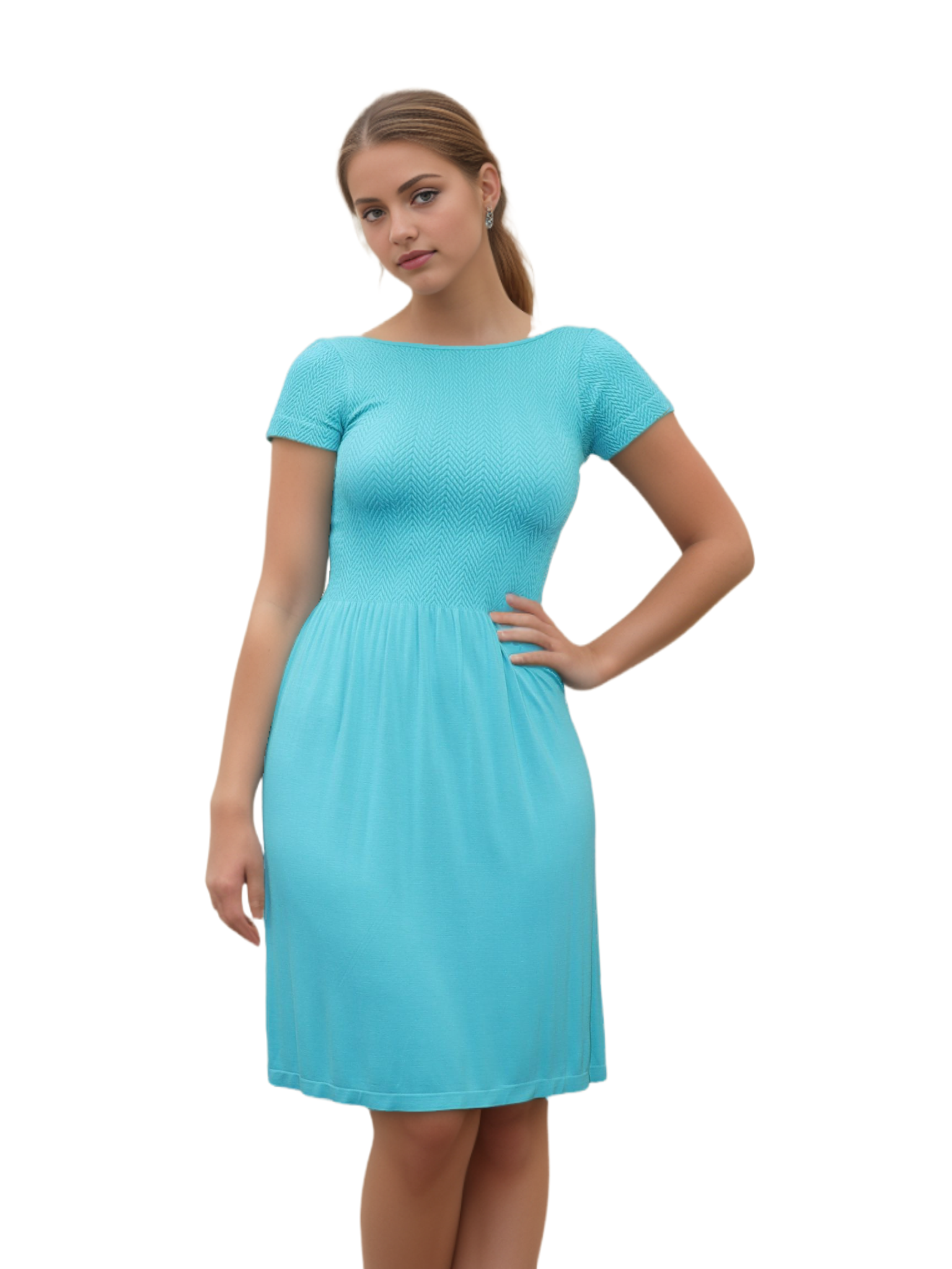 Knee Length Dress with Cap Sleeve — Aqua Fresh / One Size