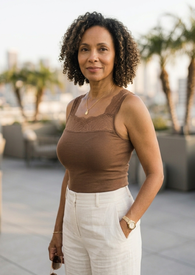 Reversible Lace Inset Top — Toffee / Regular 0-12