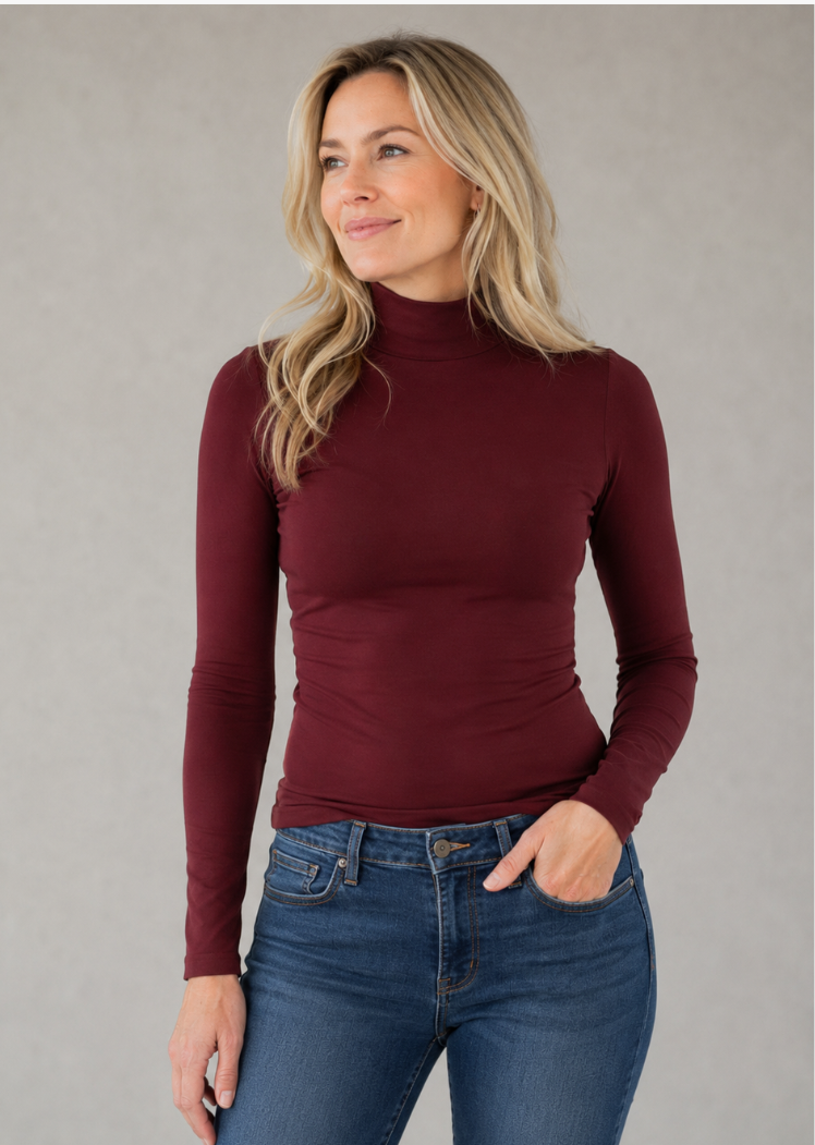 Long Sleeve Mock Neck — Burgundy / Regular