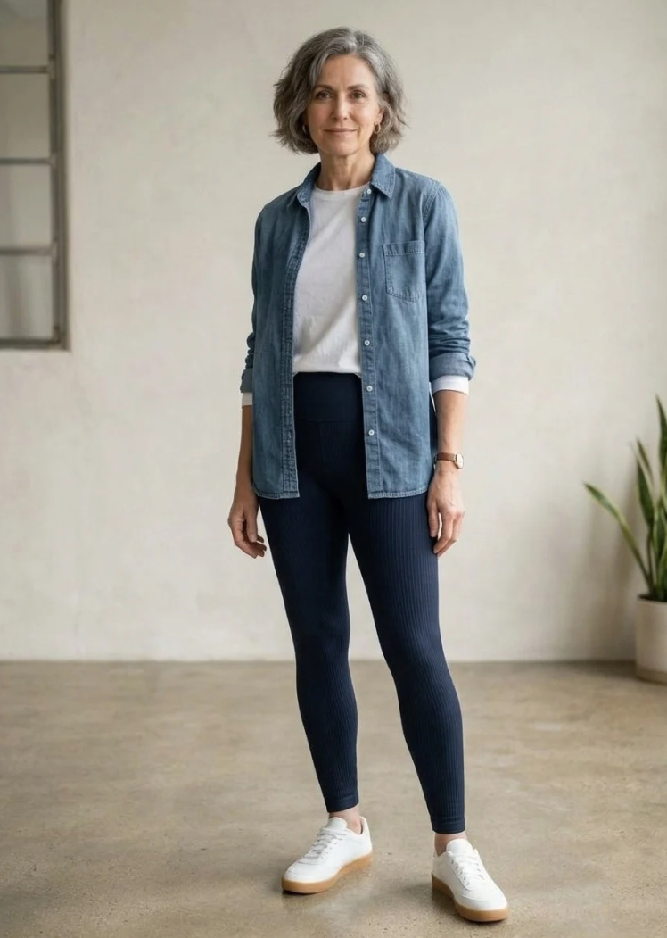 Ribbed High Waisted Leggings — Navy / Regular 0-10