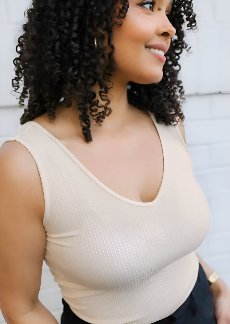 Ribbed Reversible Tank - Curvy Fit — Almond / One Size Curvy Fit