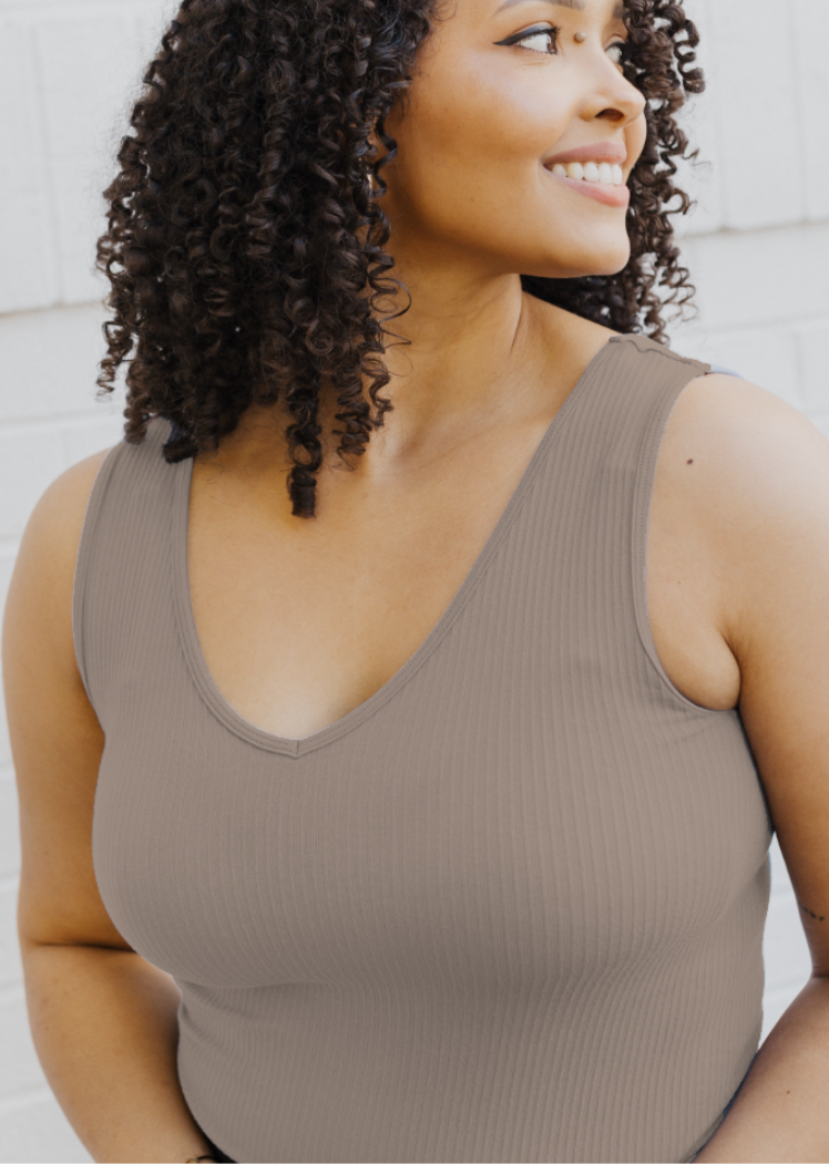 Ribbed Reversible Tank - Curvy Fit — Vintage Khaki / One Size Curvy Fit