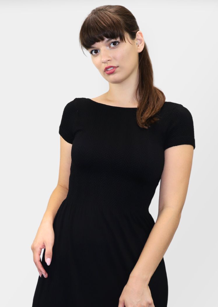 Knee Length Dress with Cap Sleeve Chocolate / One Size Knee Length Dress with Cap Sleeve Chocolate / One Size