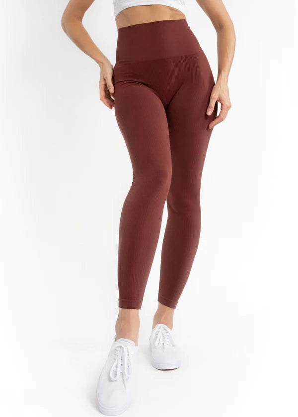 Ribbed High Waisted Leggings — Cherry Cola / Regular 0-10