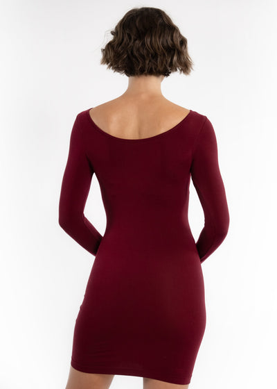 Solid Long-Sleeve Dress with Round Collar