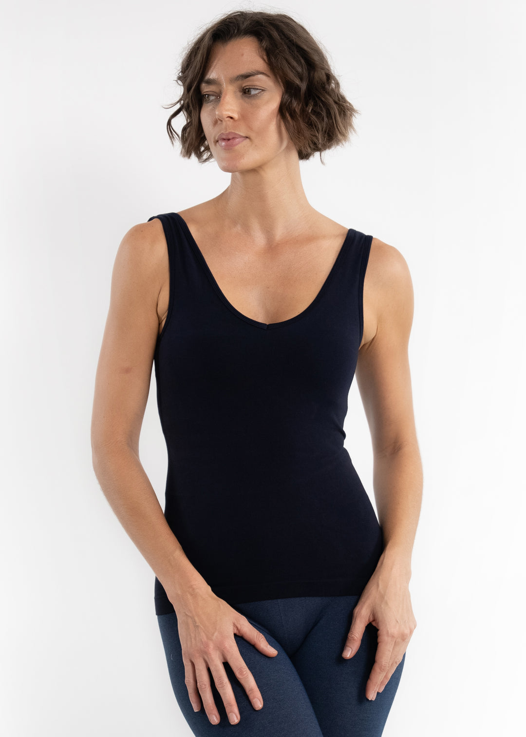 ELIETIAN Reversible Sleeveless Top - V-Neck Or Scoop Neck, Thigh-Length Layering Tank (One Size Fits 0-16)