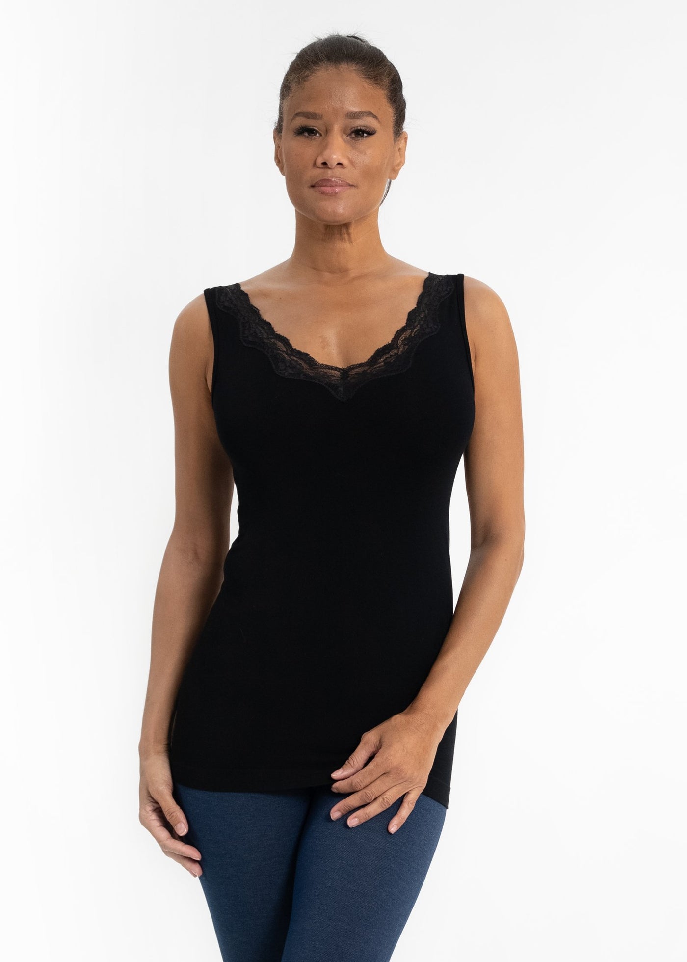 V-Neck Top with Lace Trim