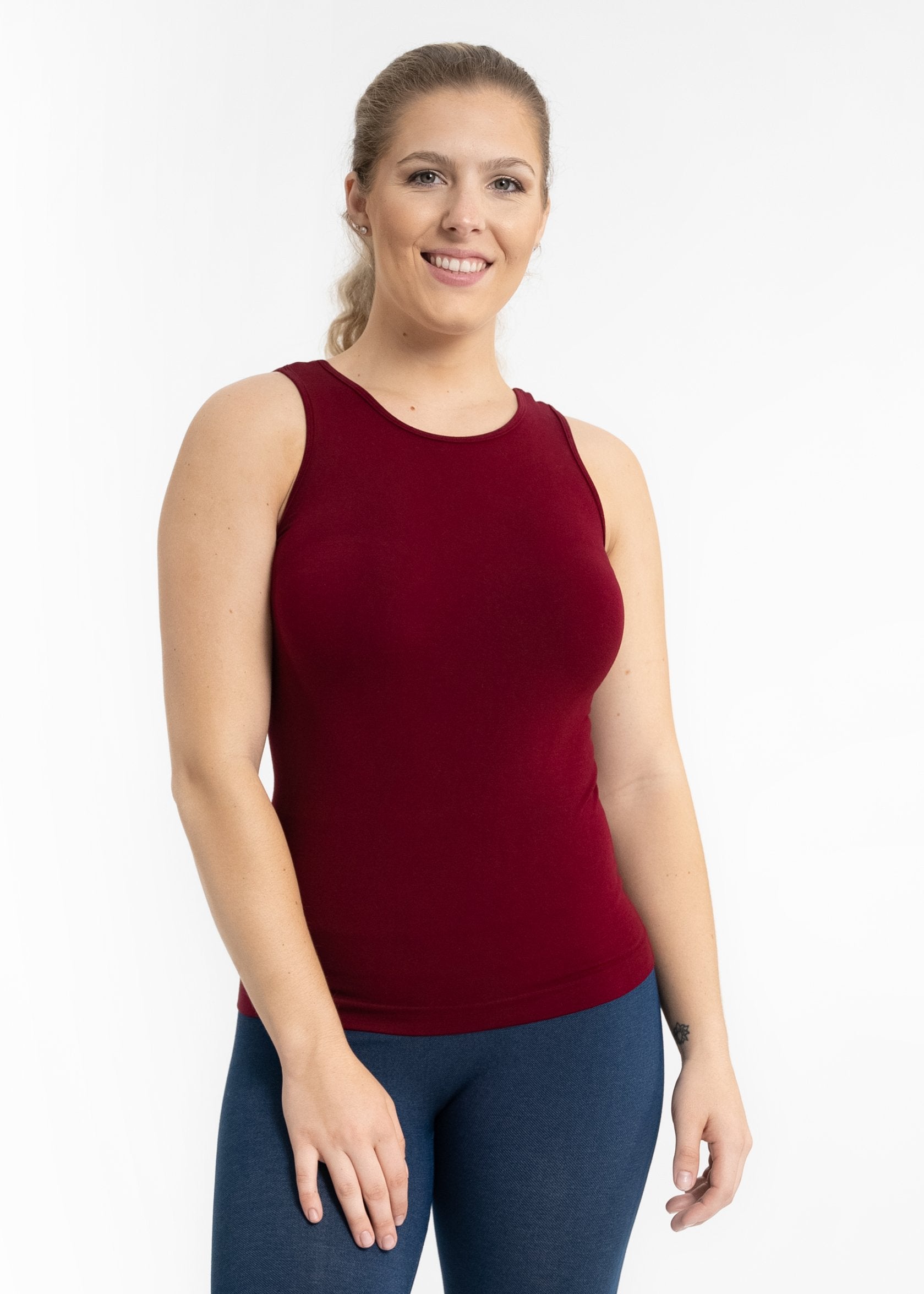 Reversible High Neck Top w/ Scoop Back — Burgundy / One Size